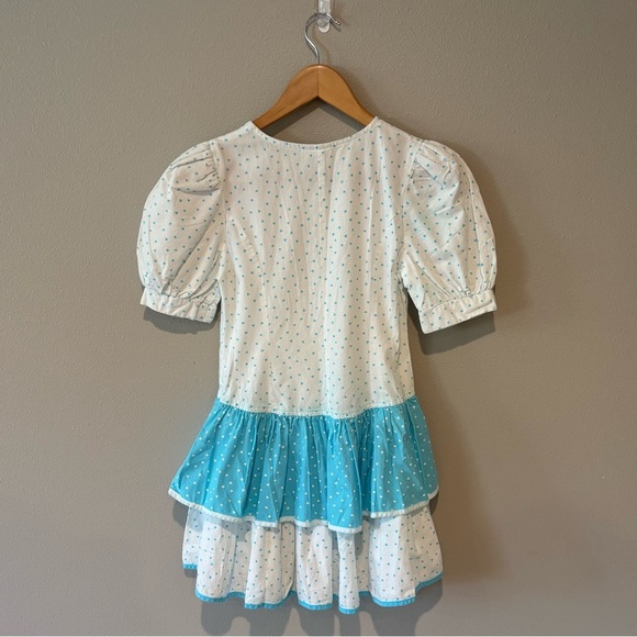 VINTAGE AMY TOO! White‎ and Blue Polka Dot Ruffled Girls Dress 80s 90s Size 12 - Picture 2 of 14